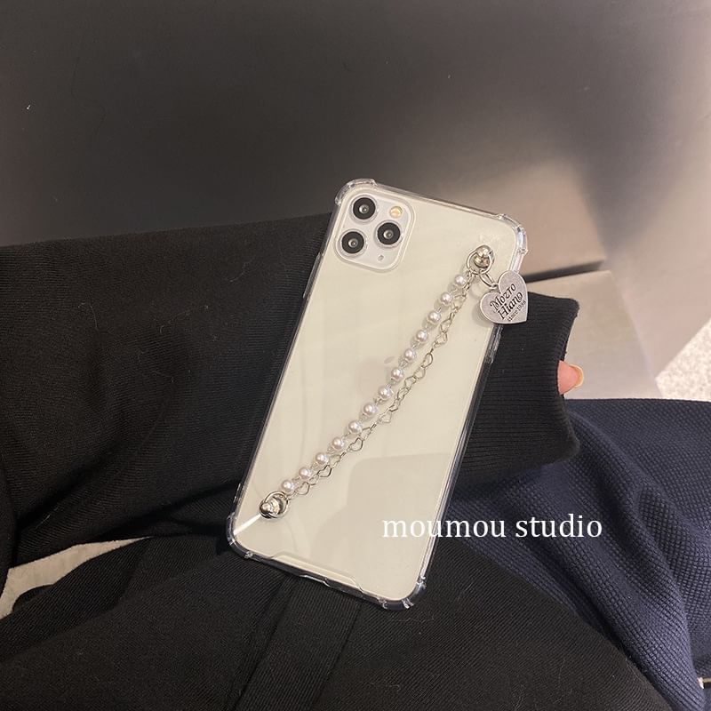 Case Faux Pearl Heart Strap Phone