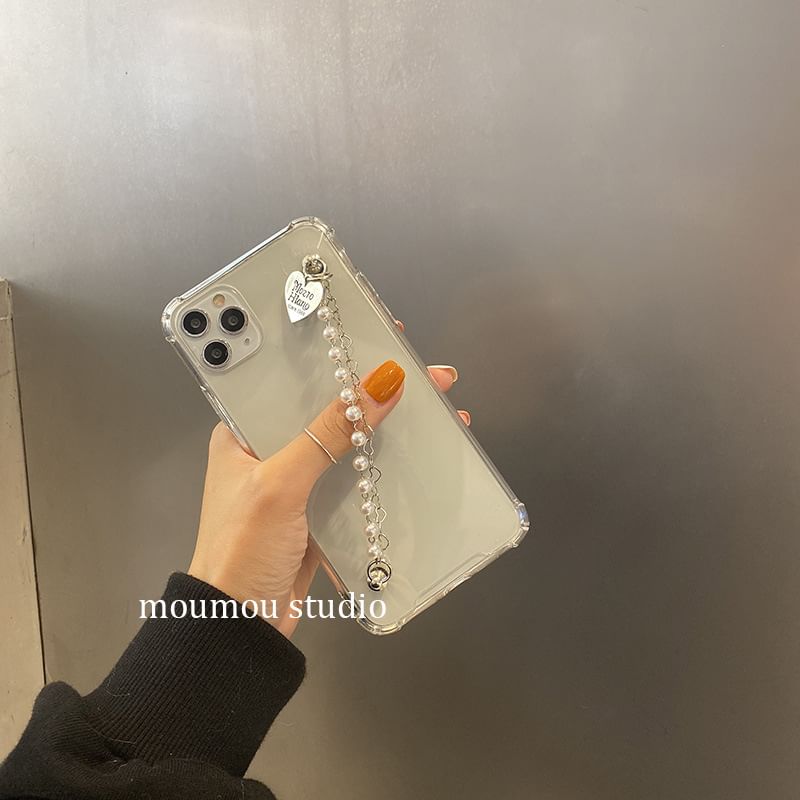 Case Faux Pearl Heart Strap Phone