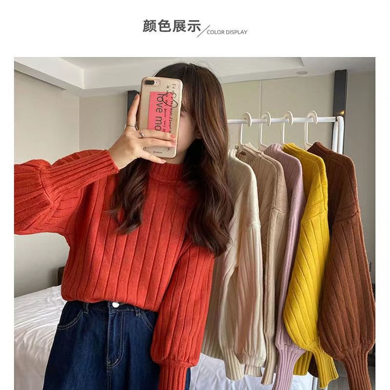 Mock Sweater Neck Ribbed Plain