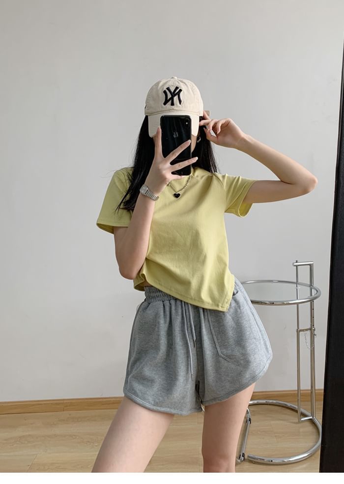 Drawstring Plain Shorts Sweat Waist