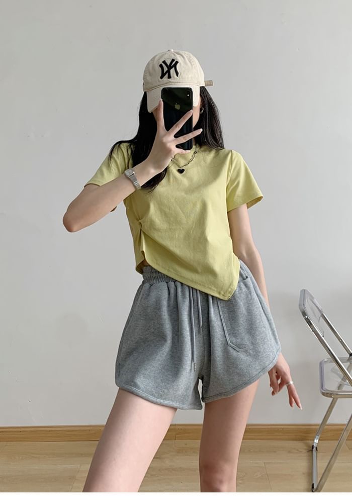 Drawstring Plain Shorts Sweat Waist