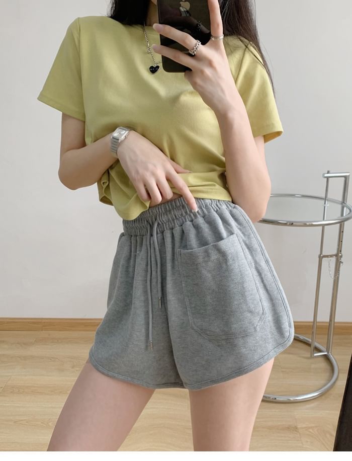 Drawstring Plain Shorts Sweat Waist