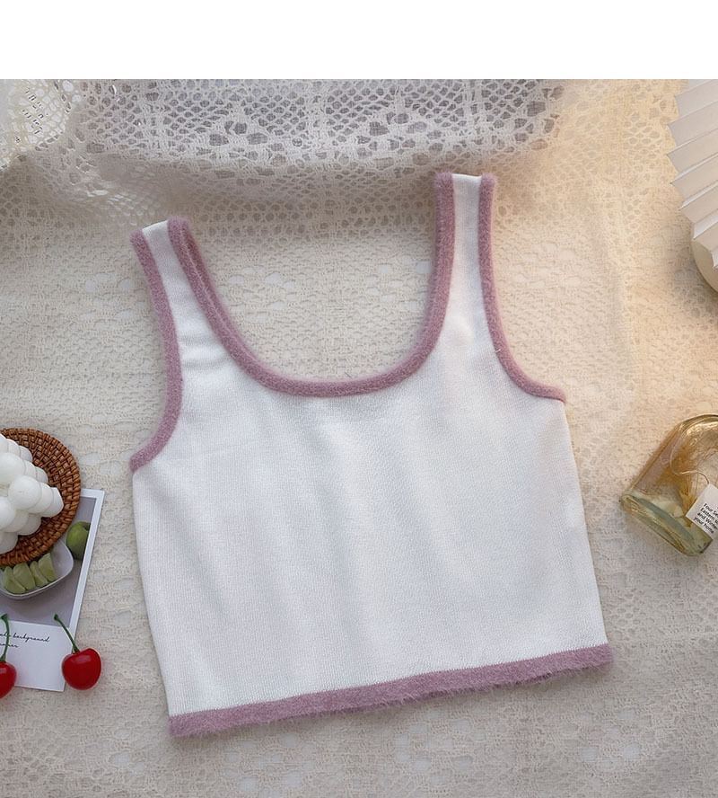 Trim Neck Contrast Scoop Top Crop Knit