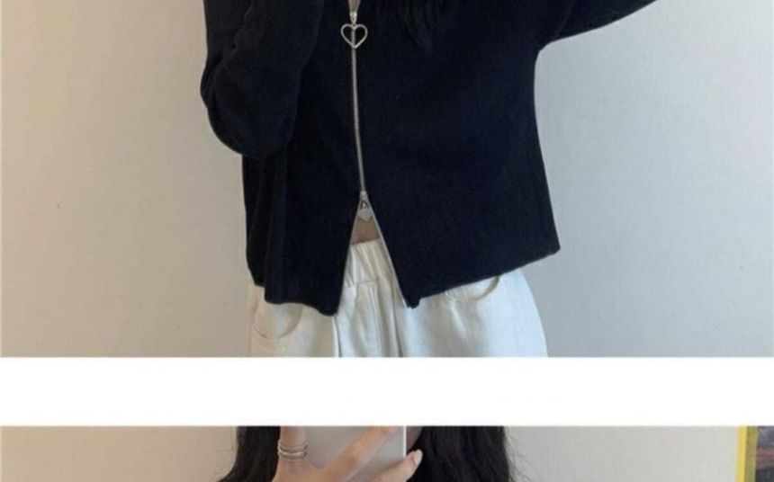 Zip Collared Cardigan Plain