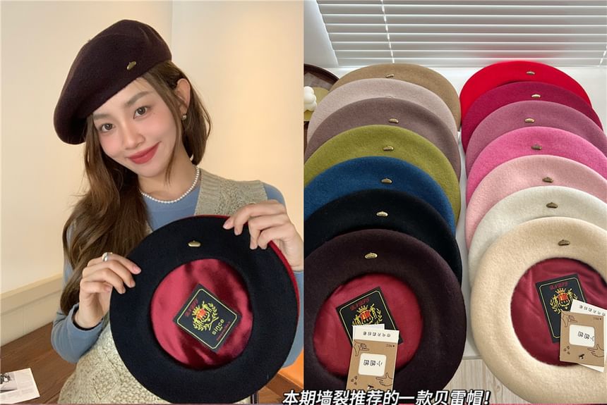 Hat Wool Metal Plate Beret