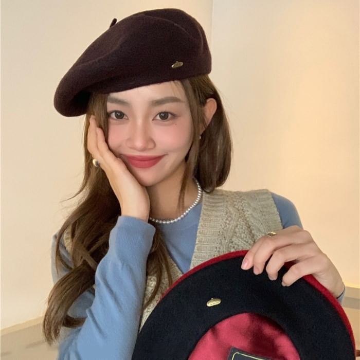 Hat Wool Metal Plate Beret