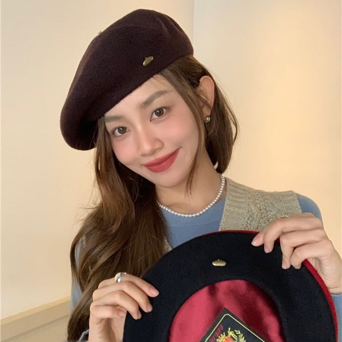 Hat Wool Metal Plate Beret