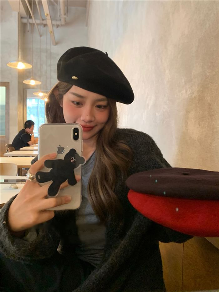 Metal Plate Wool Beret Hat