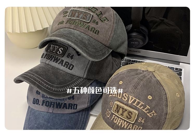 Washed Embroidered Baseball Denim Lettering Cap