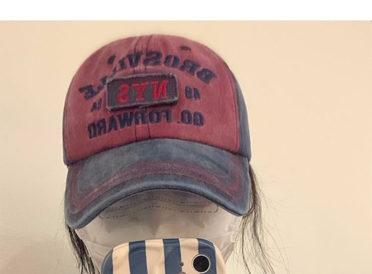 Washed Embroidered Baseball Denim Lettering Cap