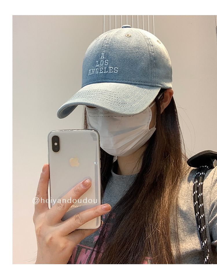 Denim Lettering Embroidered Washed Baseball Cap