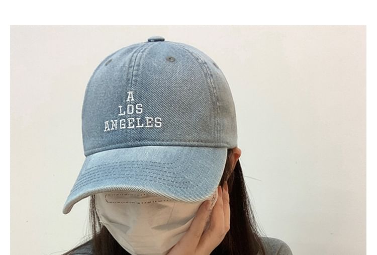 Denim Lettering Embroidered Washed Baseball Cap
