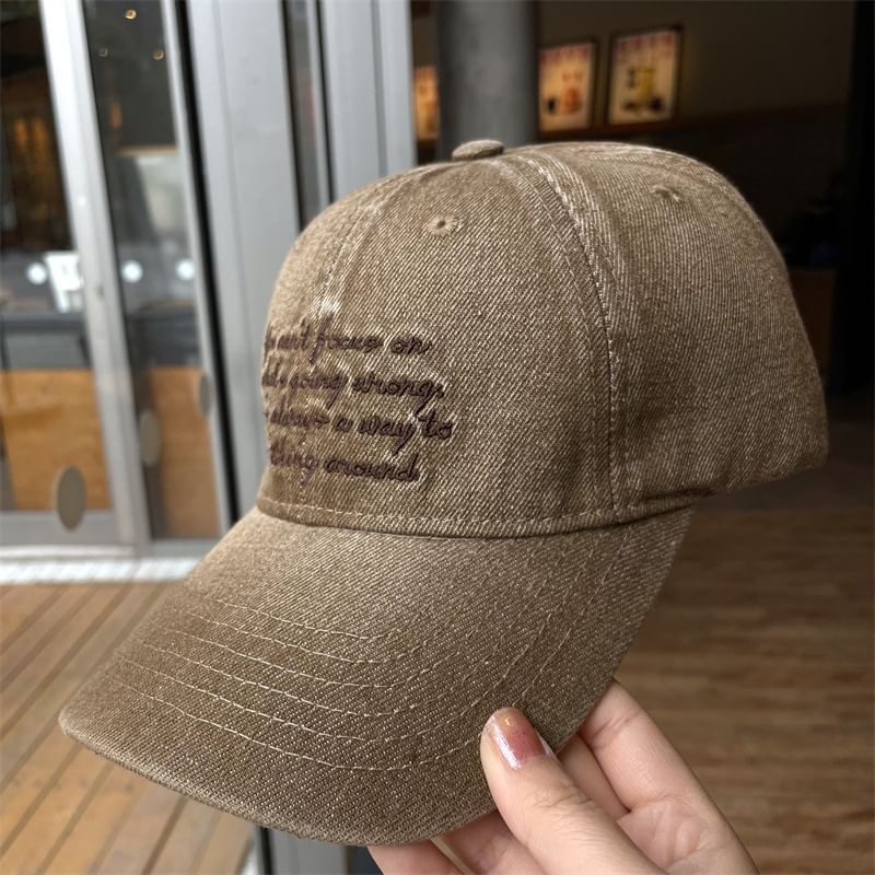 Lettering Washed Embroidered Baseball Denim Cap