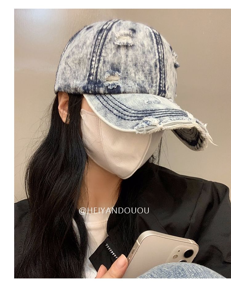 Distressed Denim Cap Baseball Washed