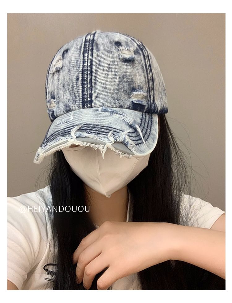 Distressed Denim Cap Baseball Washed