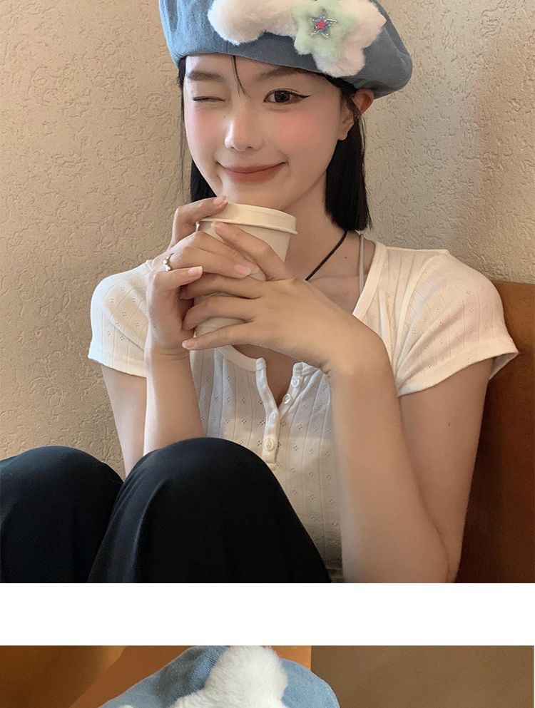 Bone Beret Denim Accent Washed