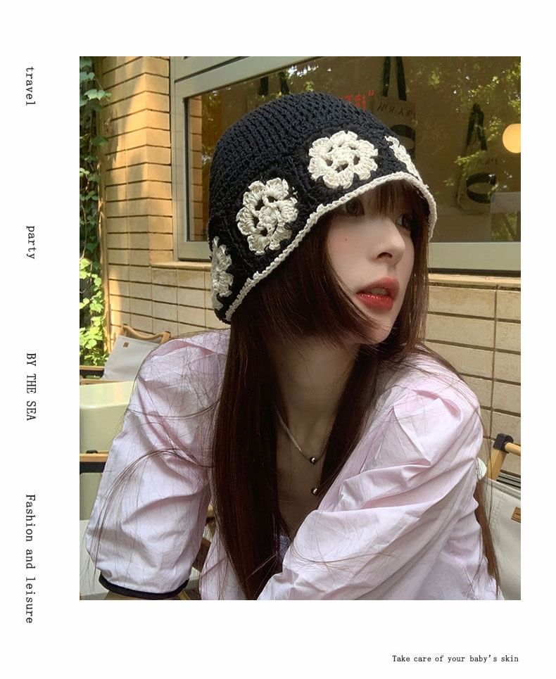 Hat Cloche Crochet Knit Floral