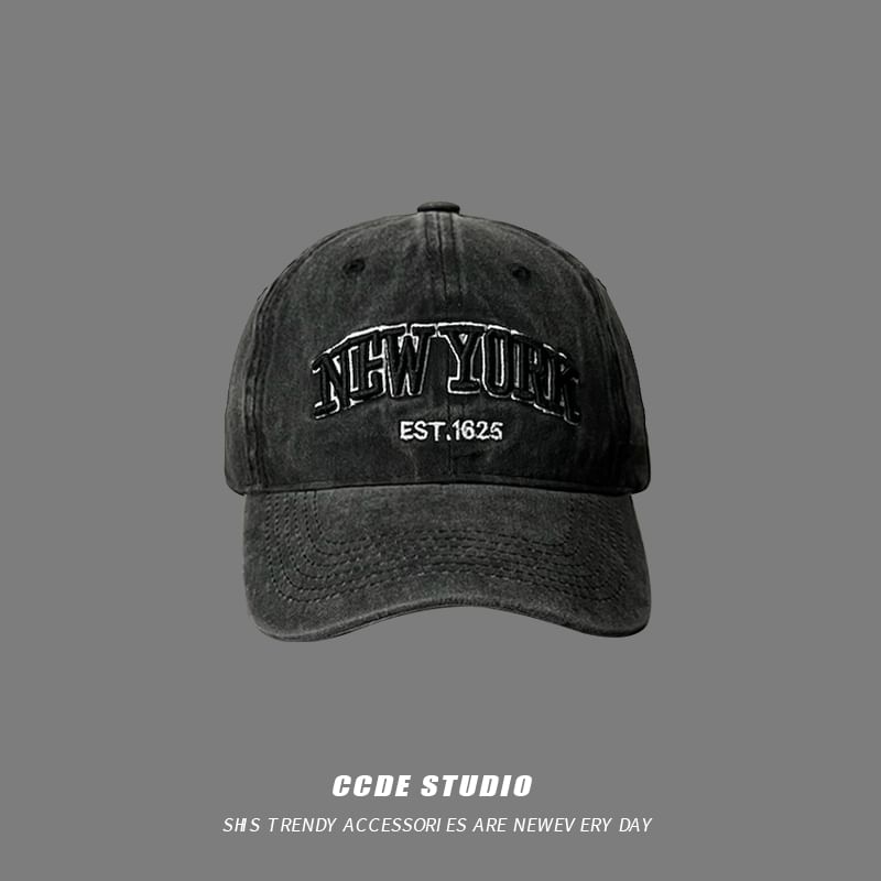 Lettering Embroidered Washed Baseball Cap