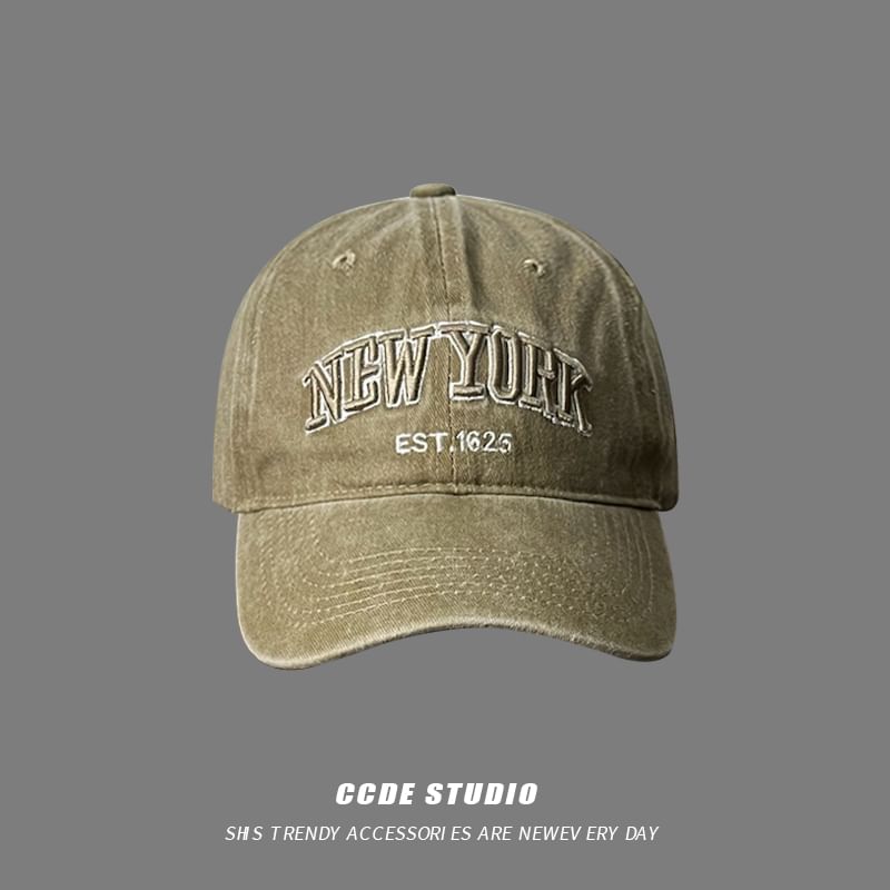 Lettering Embroidered Washed Baseball Cap
