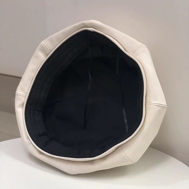 Leather Plain Beret Faux