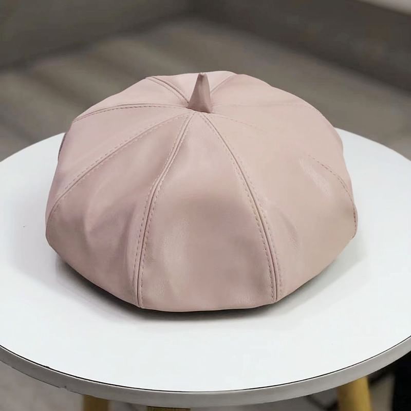 Leather Plain Beret Faux