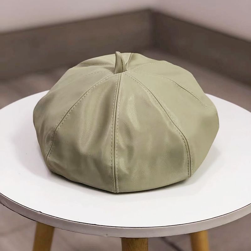 Leather Plain Beret Faux