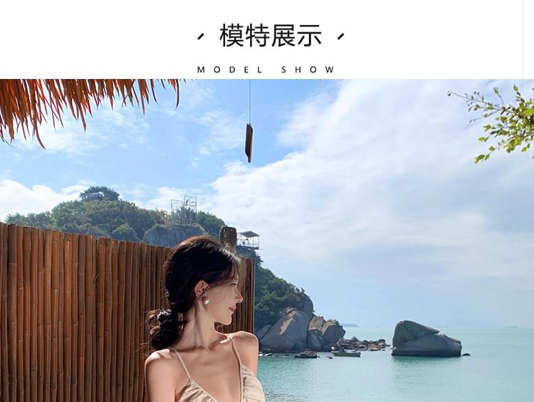 Spaghetti Plain Cutout V-Neck Dress A-Line Maxi Strap