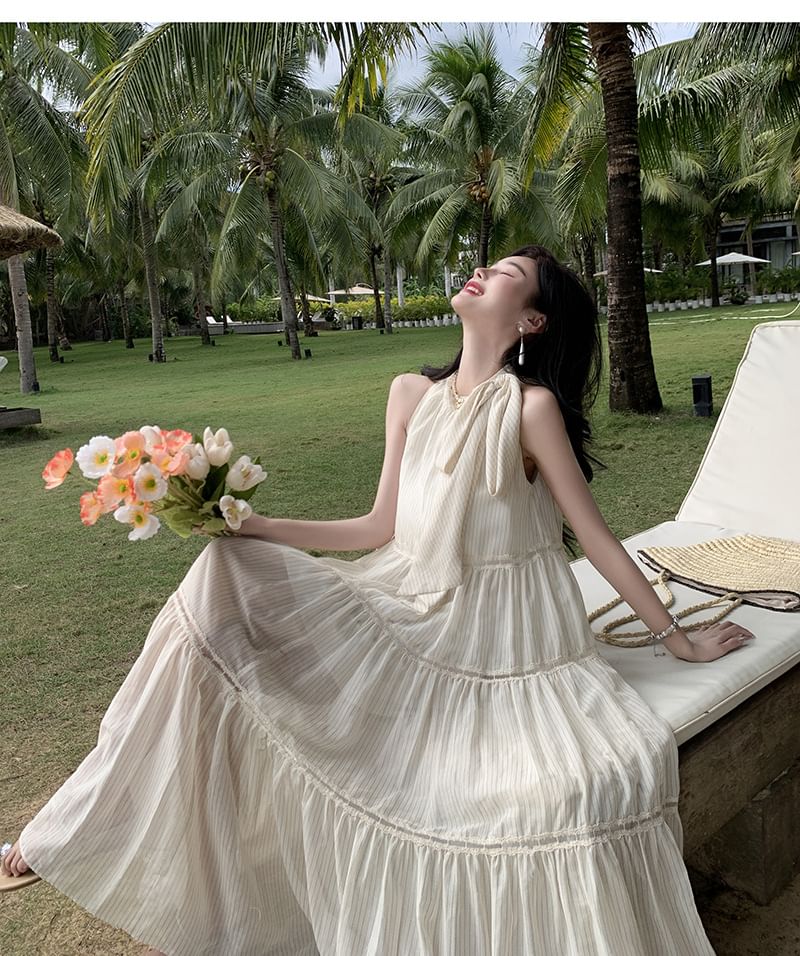 Dress A-Line Midi Crewneck Plain Sleeveless