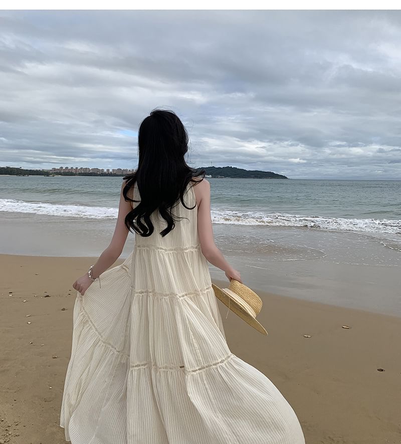 Dress A-Line Midi Crewneck Plain Sleeveless