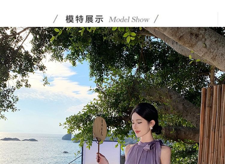 Crewneck A-Line Plain Maxi Sleeveless Dress