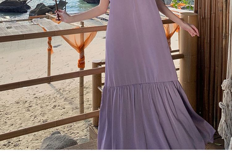 Crewneck A-Line Plain Maxi Sleeveless Dress