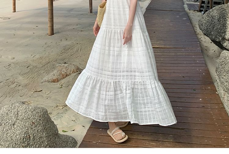 Maxi Plain V-Neck Dress A-Line Sleeveless