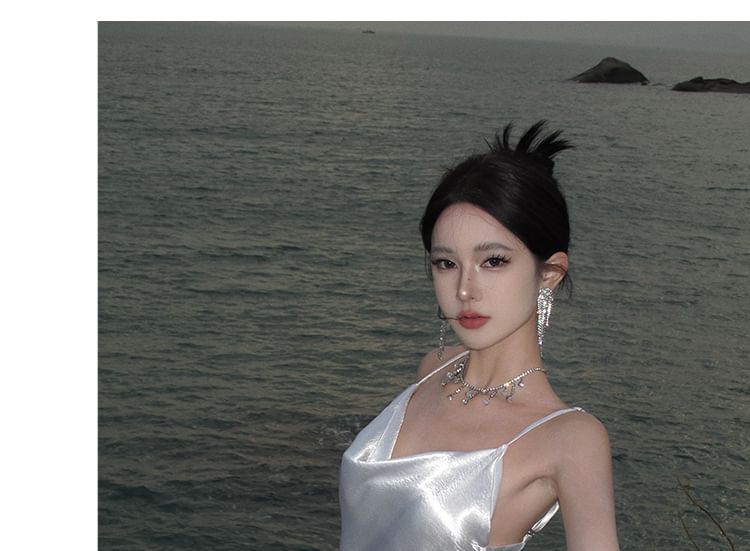 Sheath Dress Open Strap Maxi Back Spaghetti Plain