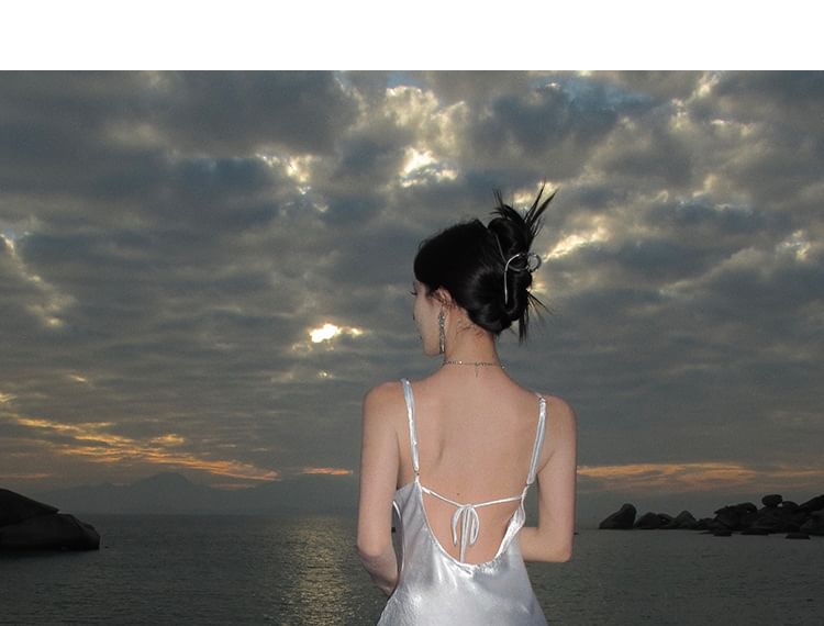 Sheath Dress Open Strap Maxi Back Spaghetti Plain