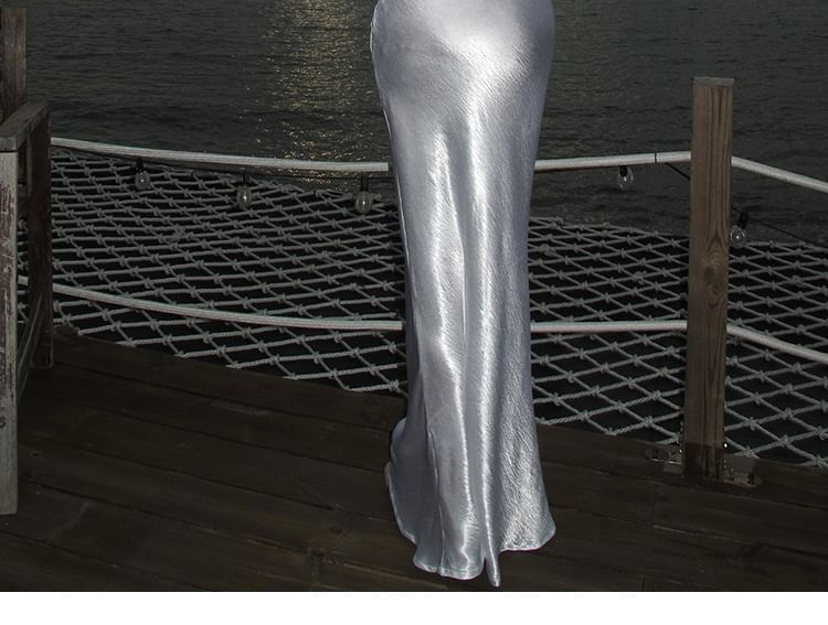 Sheath Dress Open Strap Maxi Back Spaghetti Plain