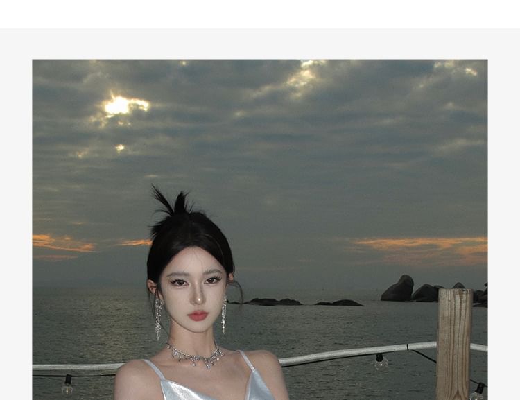 Sheath Dress Open Strap Maxi Back Spaghetti Plain