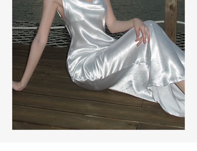 Sheath Dress Open Strap Maxi Back Spaghetti Plain