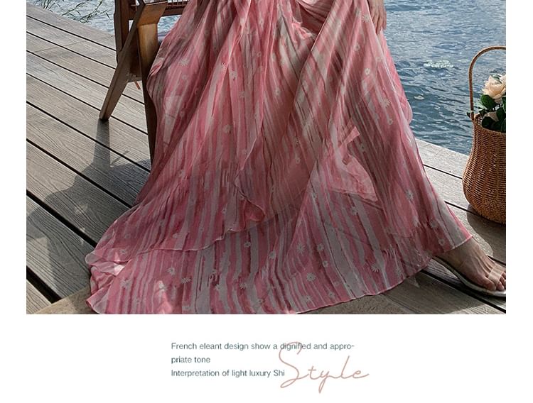 Floral Strap Dress Spaghetti Print Maxi V-Neck A-Line