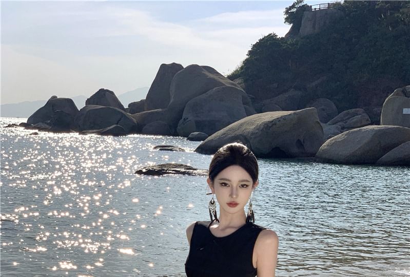 Crewneck A-Line Tone Sleeveless Maxi Dress Two