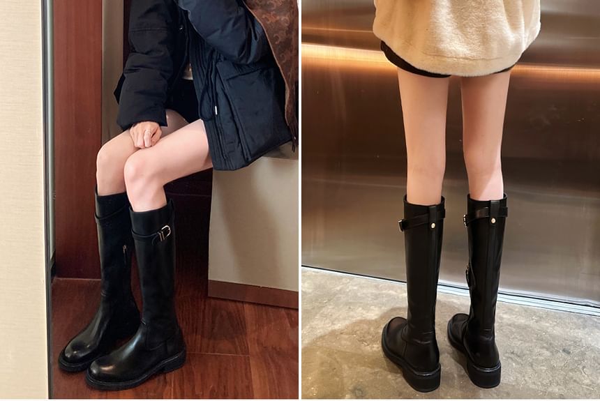 Boots Faux Leather Buckled Tall