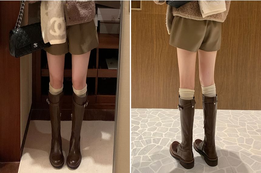 Boots Faux Leather Buckled Tall