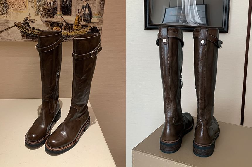 Boots Faux Leather Buckled Tall