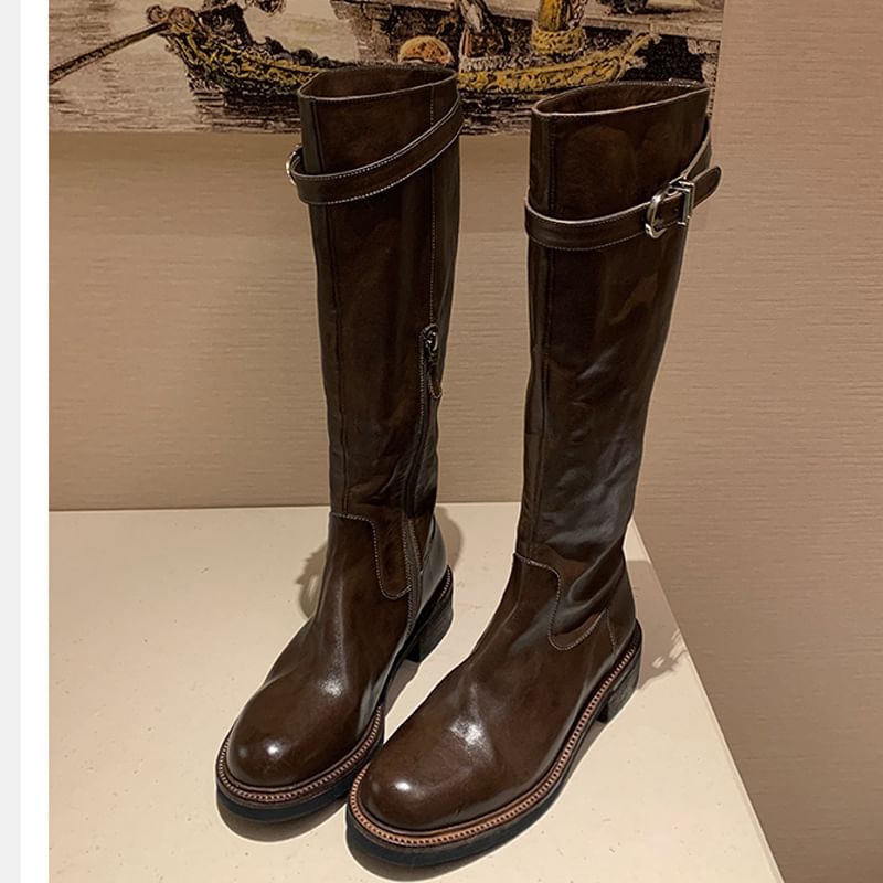 Boots Faux Leather Buckled Tall