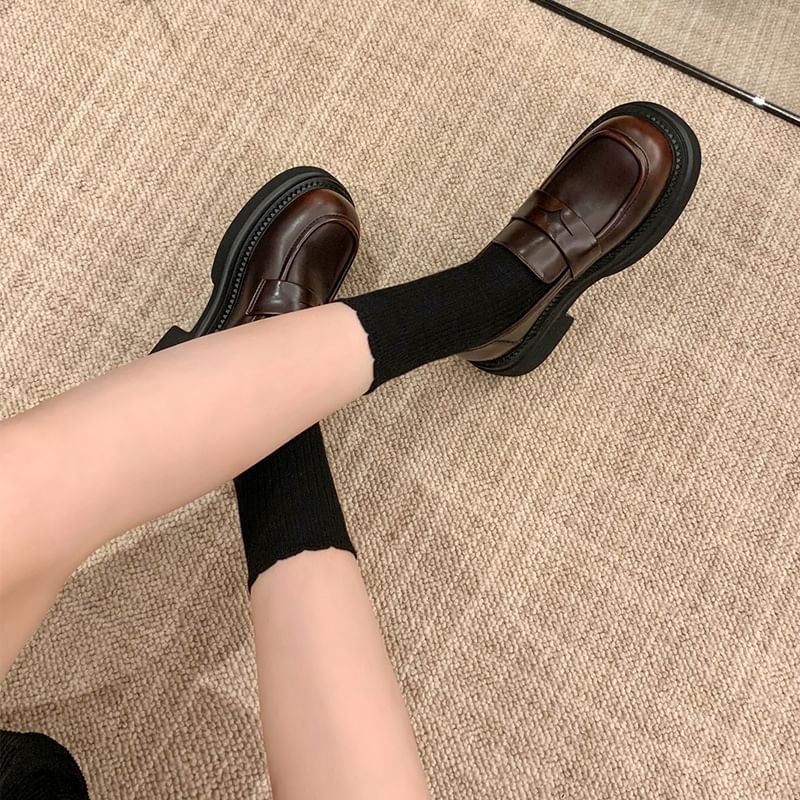 Loafers Chunky Platform Faux Leather Heel