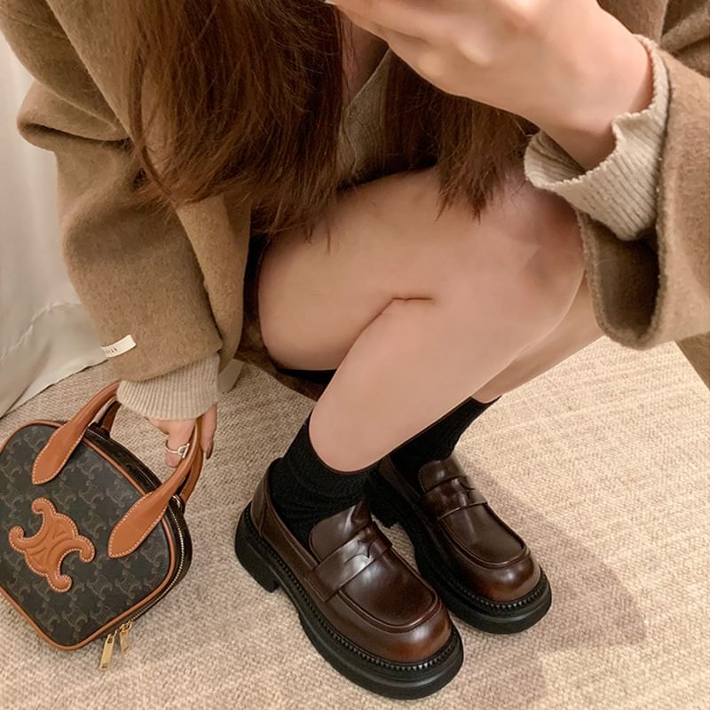 Loafers Chunky Platform Faux Leather Heel