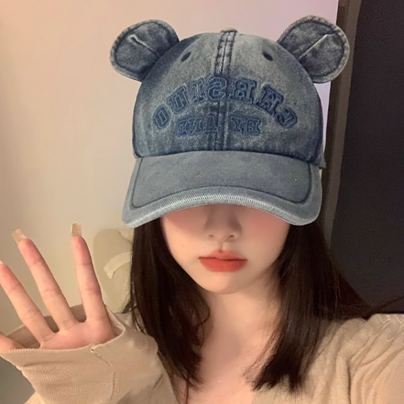 Bear Ear Denim Baseball Cap