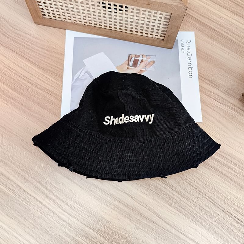 Lettering Embroidered Distressed Bucket Hat