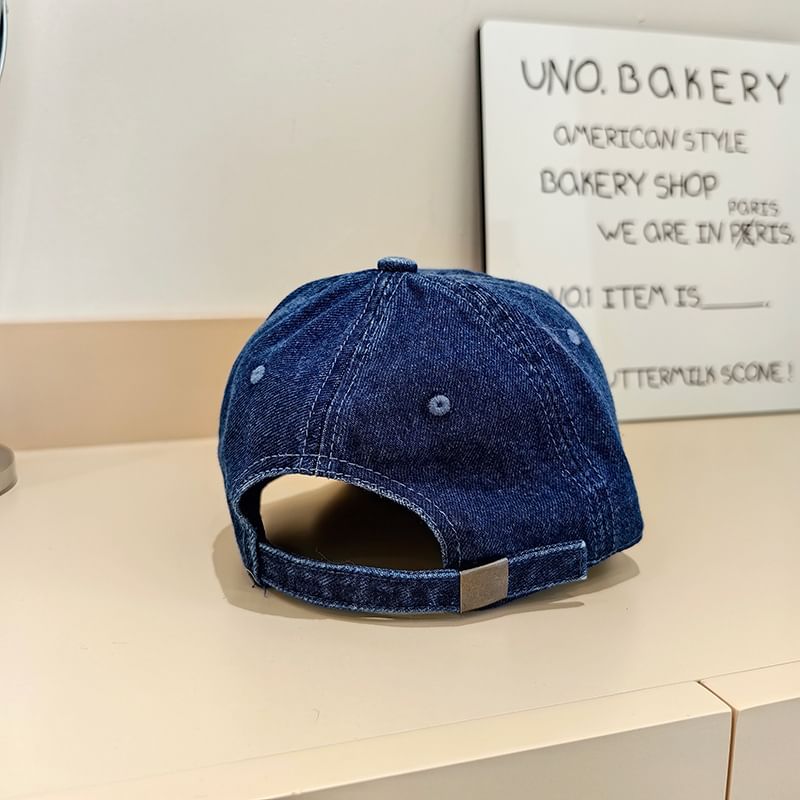 Distressed Denim Cap Baseball Lettering Embroidered