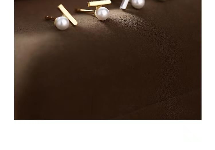 Faux Pearl Sterling Silver Bar Stud Earring