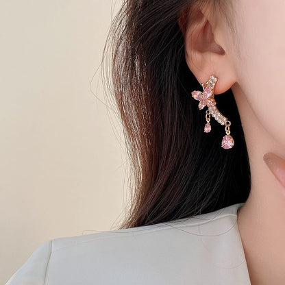 Rhinestone Butterfly Drop Earring